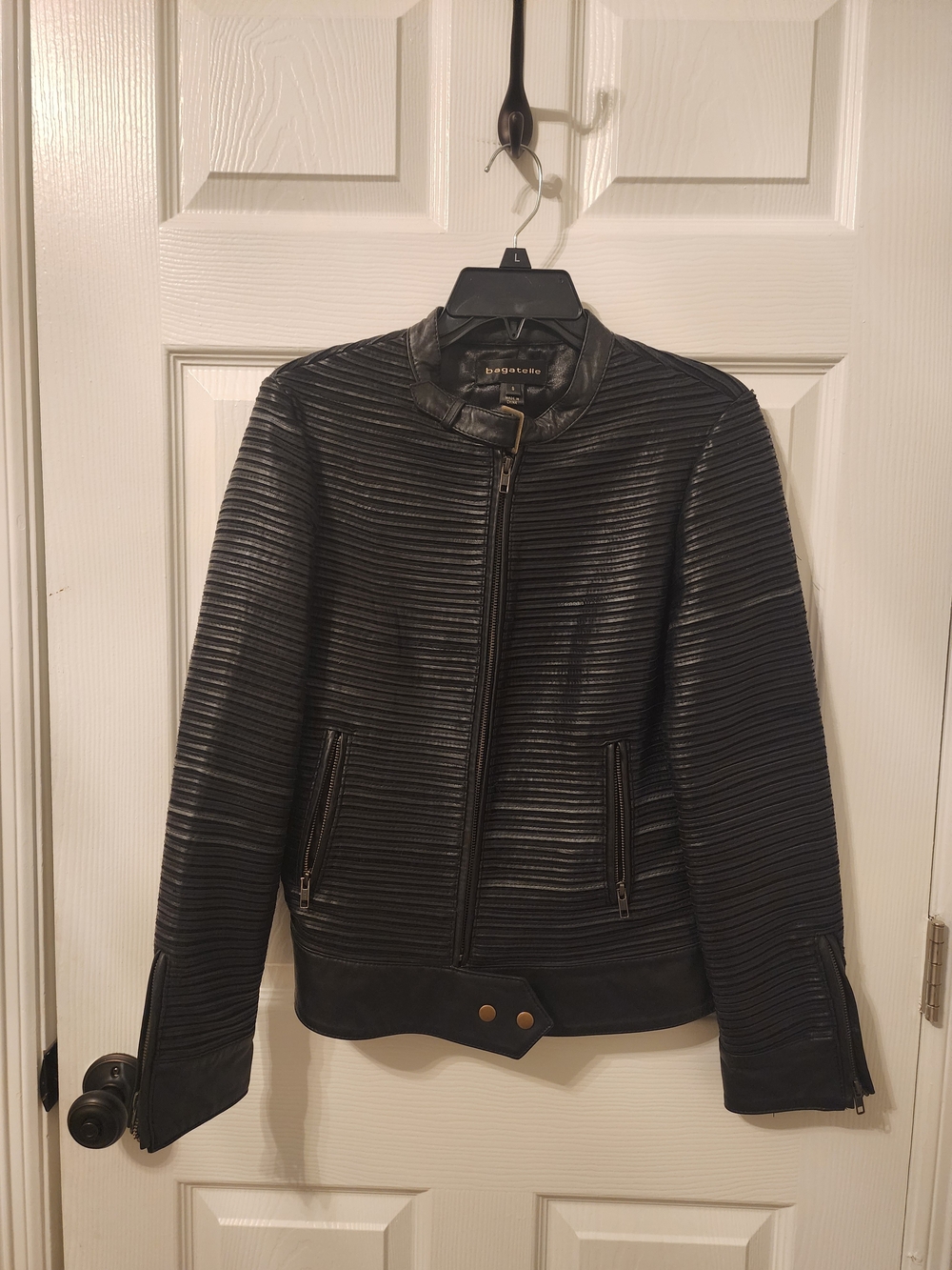 bagatelle Black Ribbed Leather Moto Jacket Women's Size Small